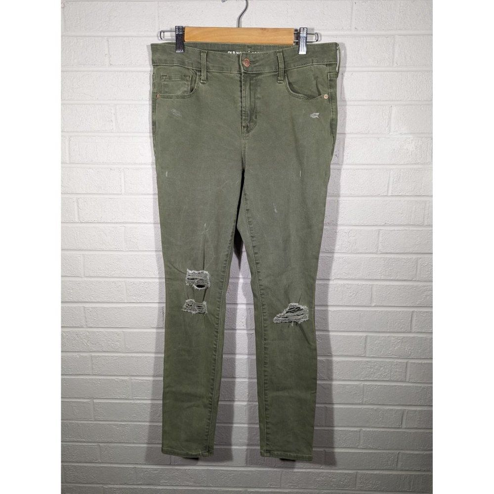 Old Navy Jeans Women Size 8 Green Rock Star Distressed Mid‎ Rise Skinny